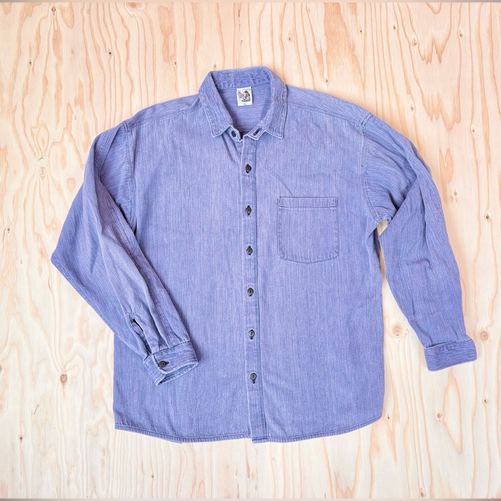 guatemalan artisan loomed button down - periwinkle handmade - XL unisex